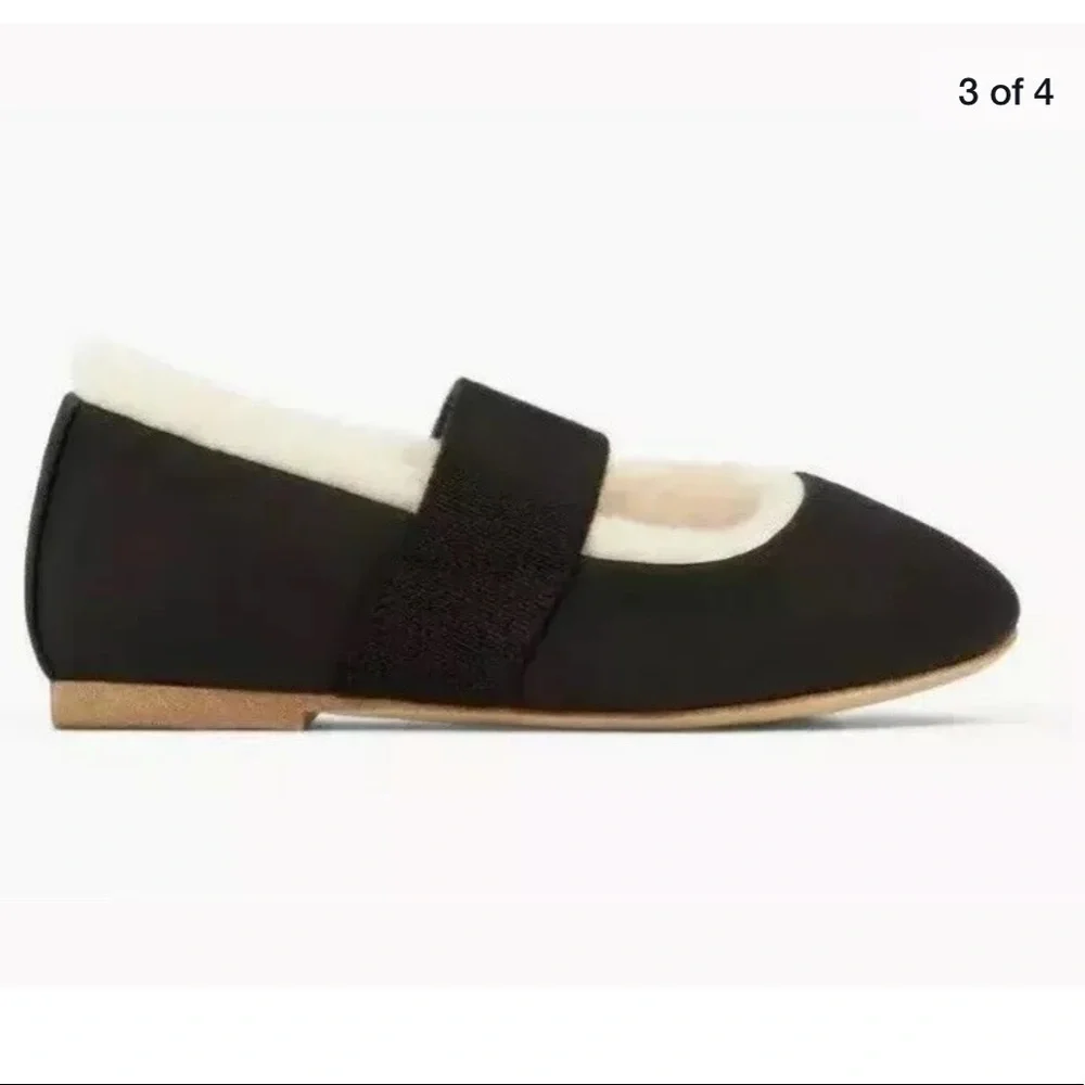 Zara Baby Girl Black Faux Fur Lined Ballet Slippers Cozy Soft Flats
